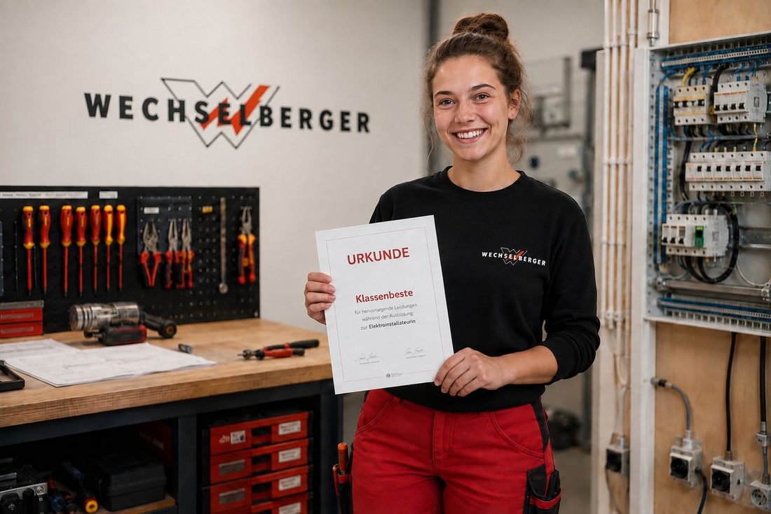 Auszubildende von Elektro Wechselberger mit Ausbildungsurkunde