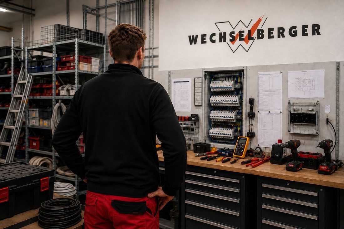 Christoph Wechselberger als Elektromeister bei der Arbeit
